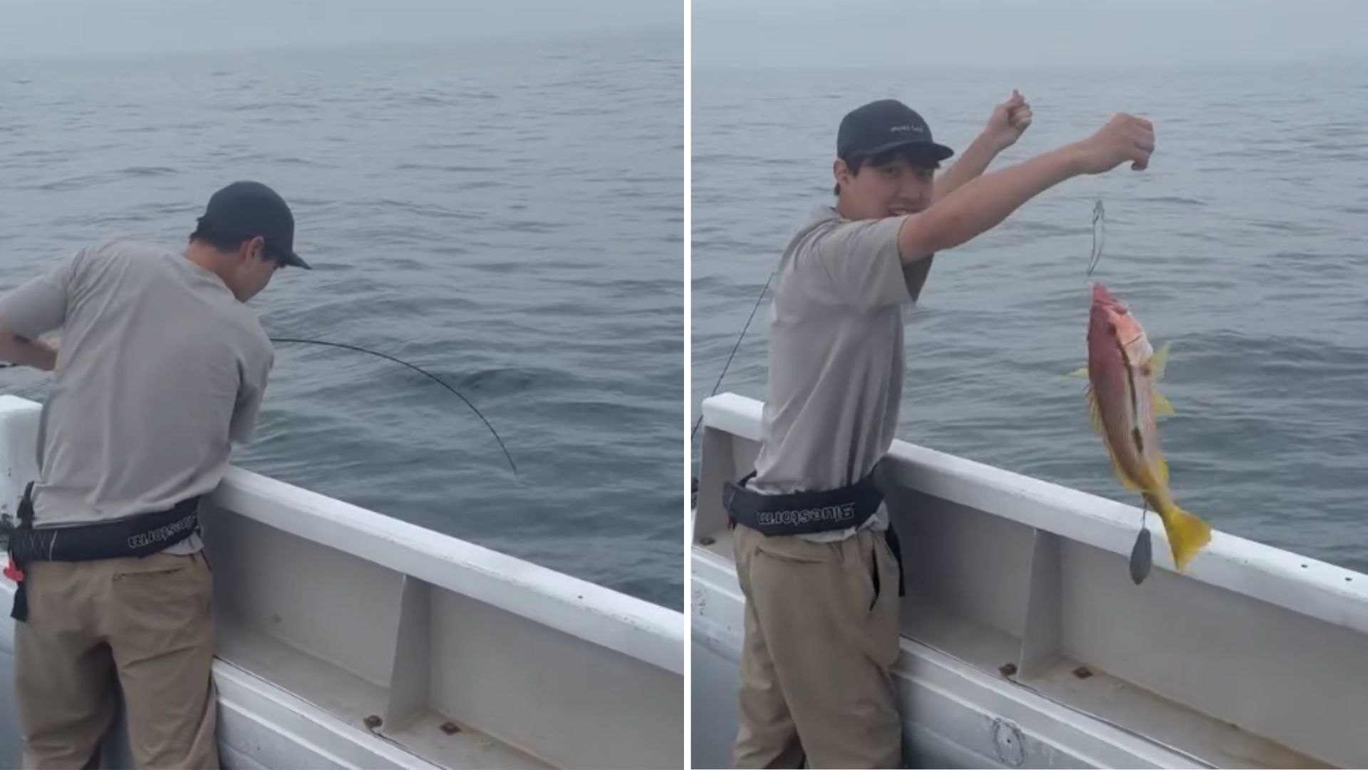 The thrill of reeling in the first catch of the day!