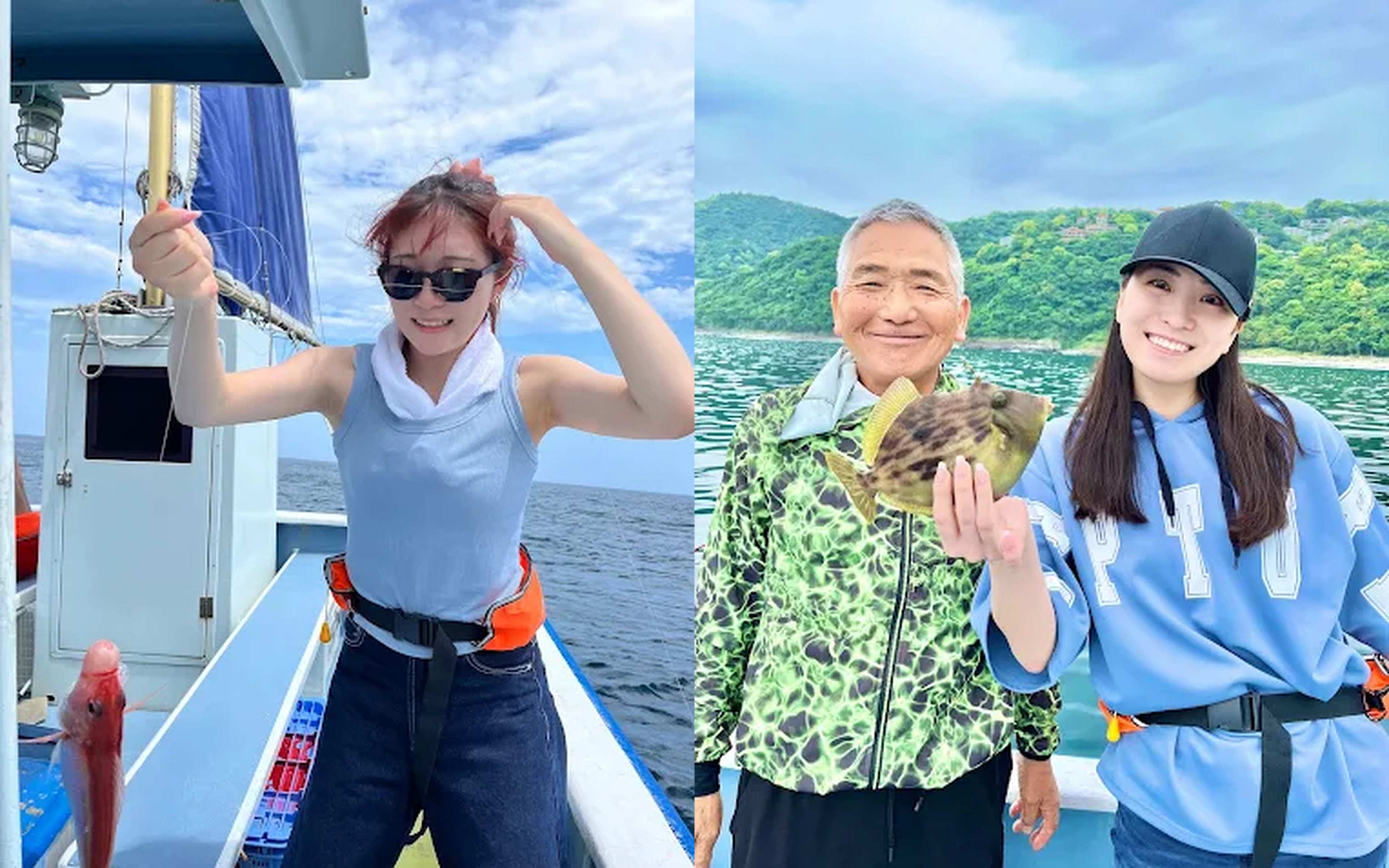 Reeling in a fish aboard Hiromimaru in Atami