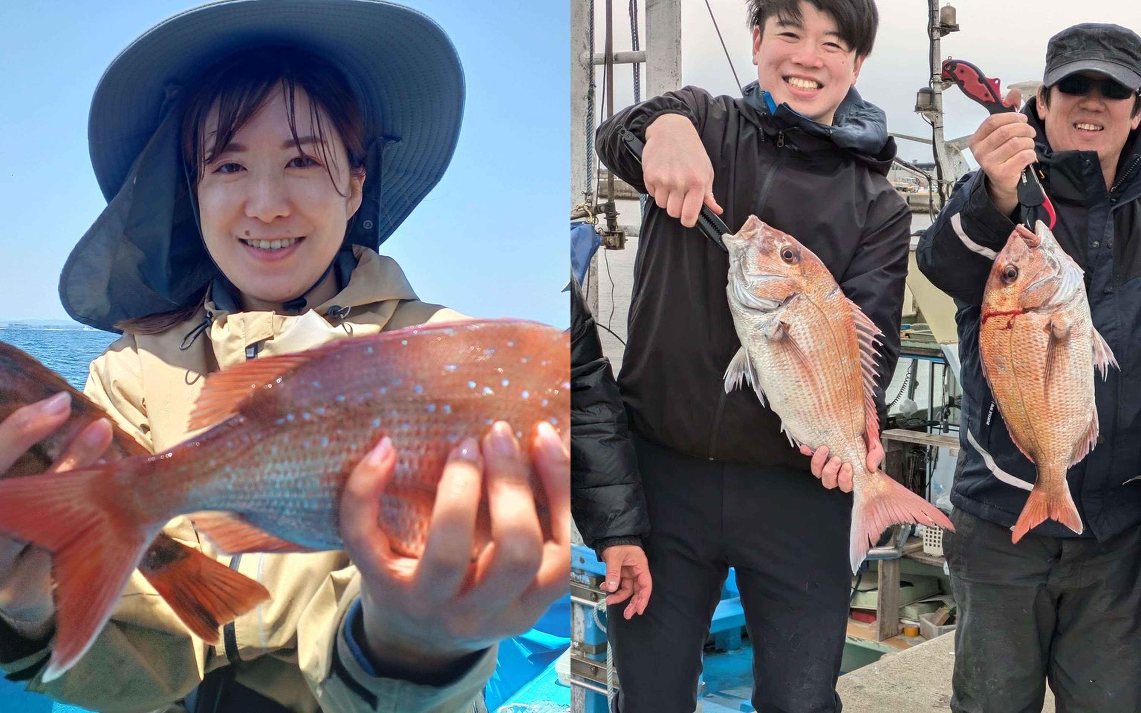 Reeling in a fish during a Japanese fishing boat experience