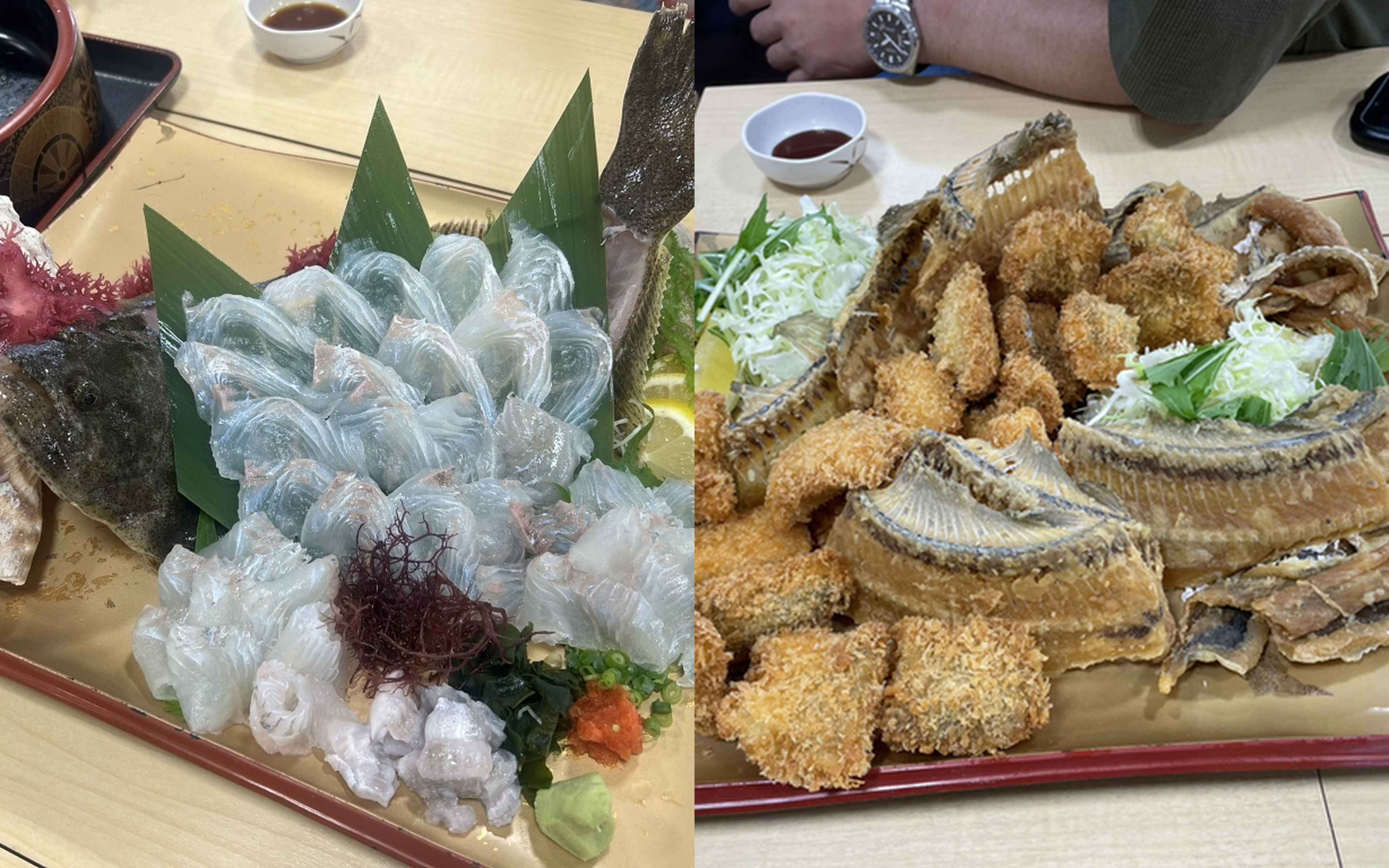 Fresh Kawahagi sashimi with liver soy sauce — catch-and-eat experience at Ryoshi Ryori Yokosuka