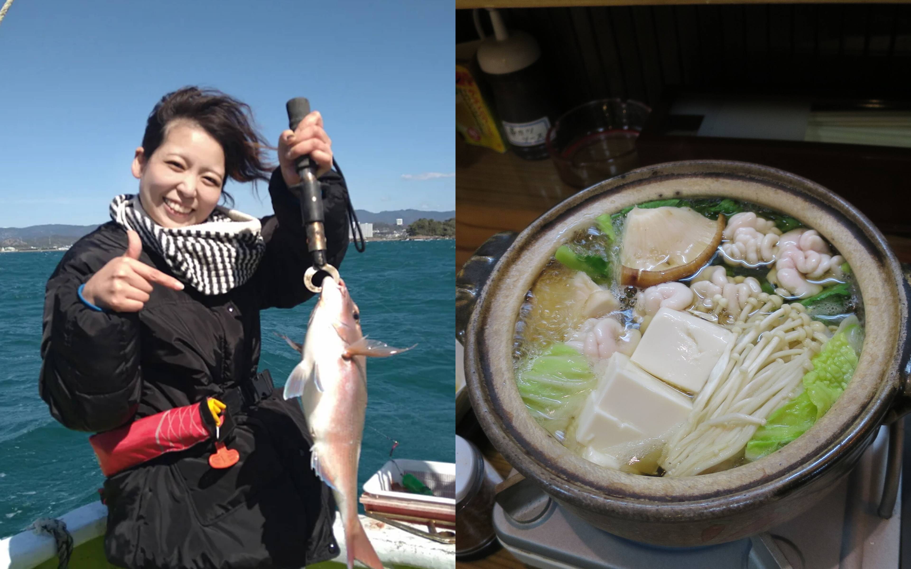 A tilefish landed aboard in Tanabe Bay, and the hot pot it became the same evening
