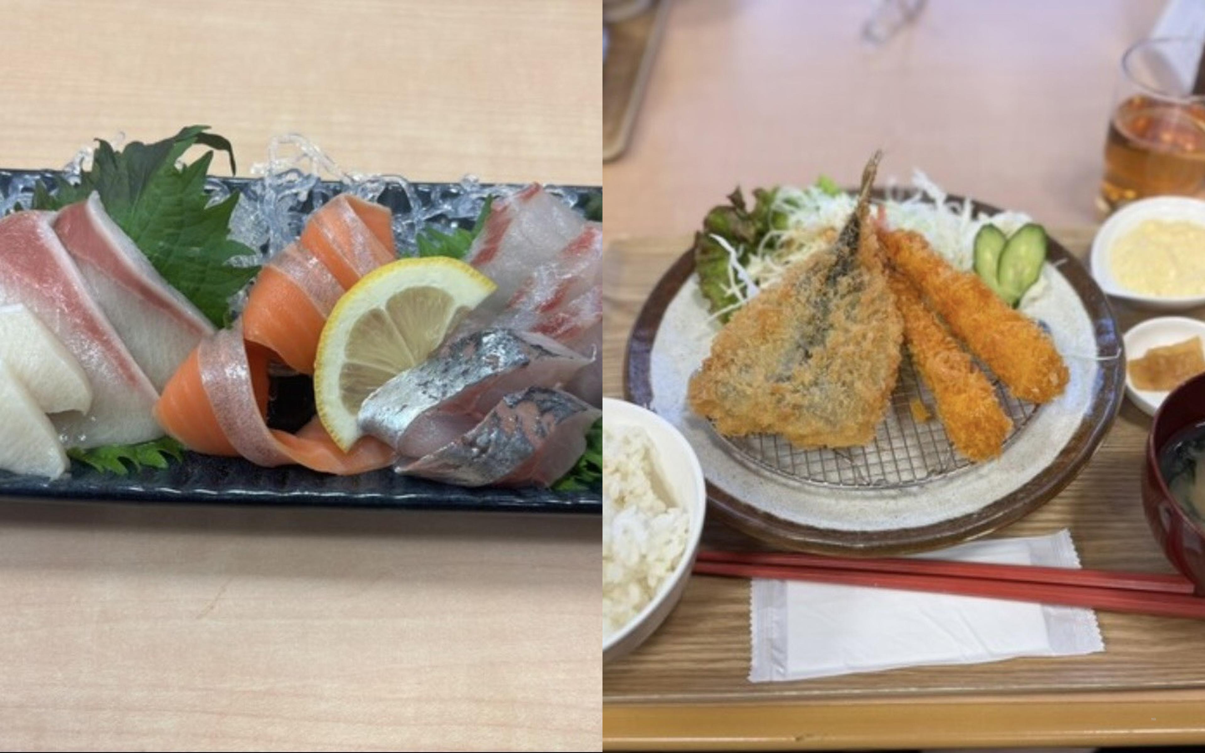 A set meal of fried horse mackerel and fried shrimp