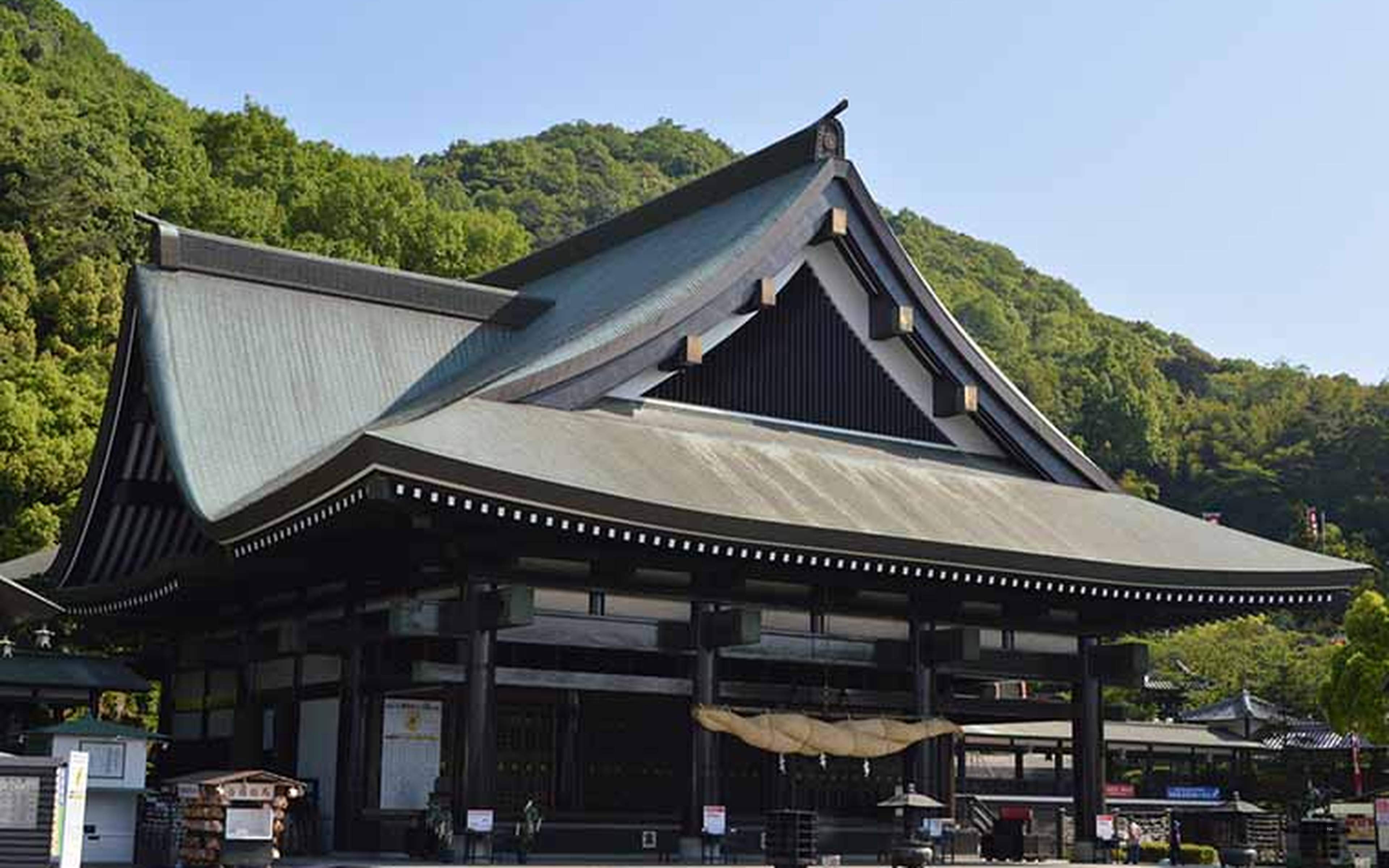 The forge inside the Bizen Osafune Japanese Sword Museum, with a brick hearth and wooden beams