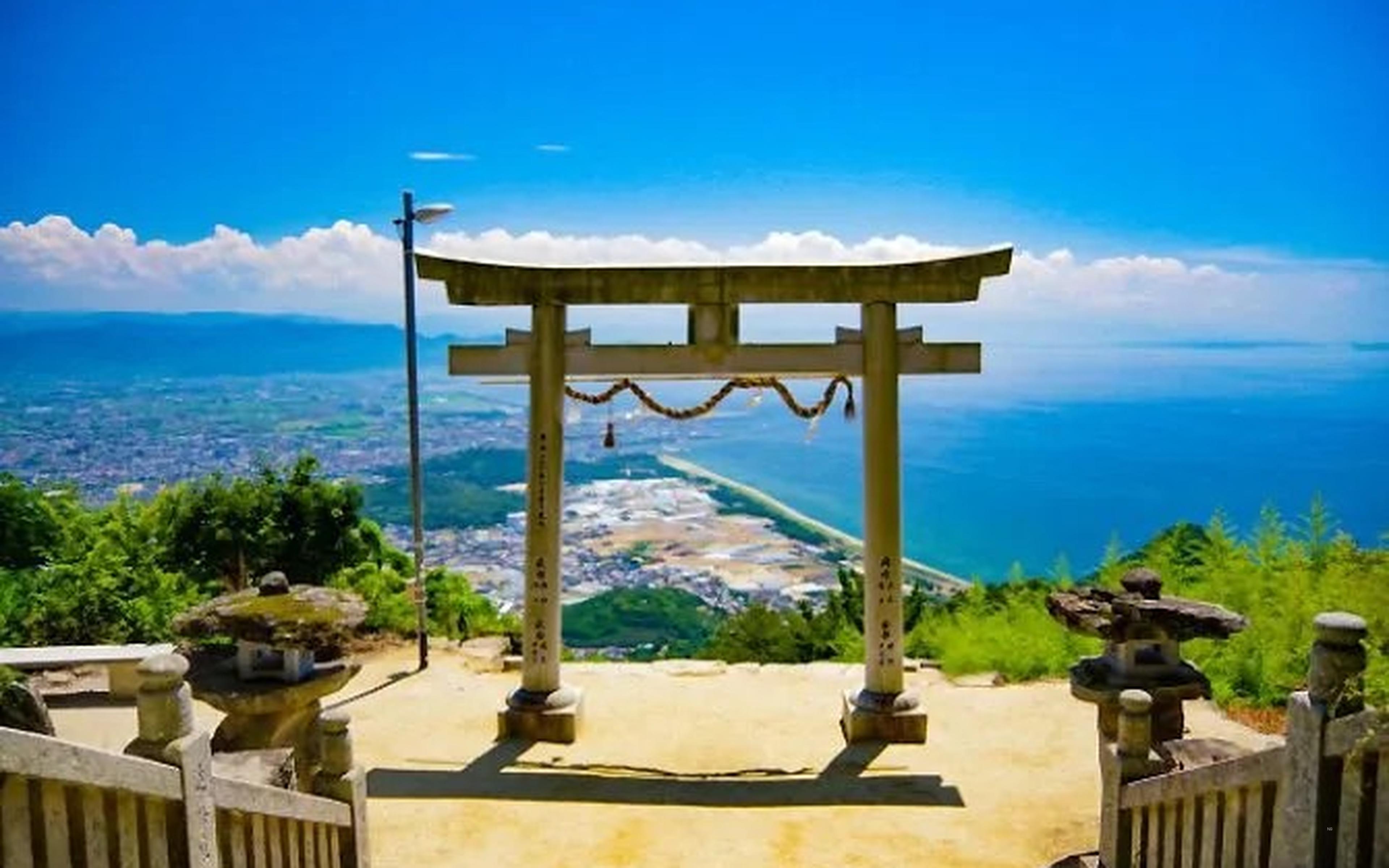 The hilltop Gate in the Sky at Takaya Shrine, looking down over Kanonji and the sea