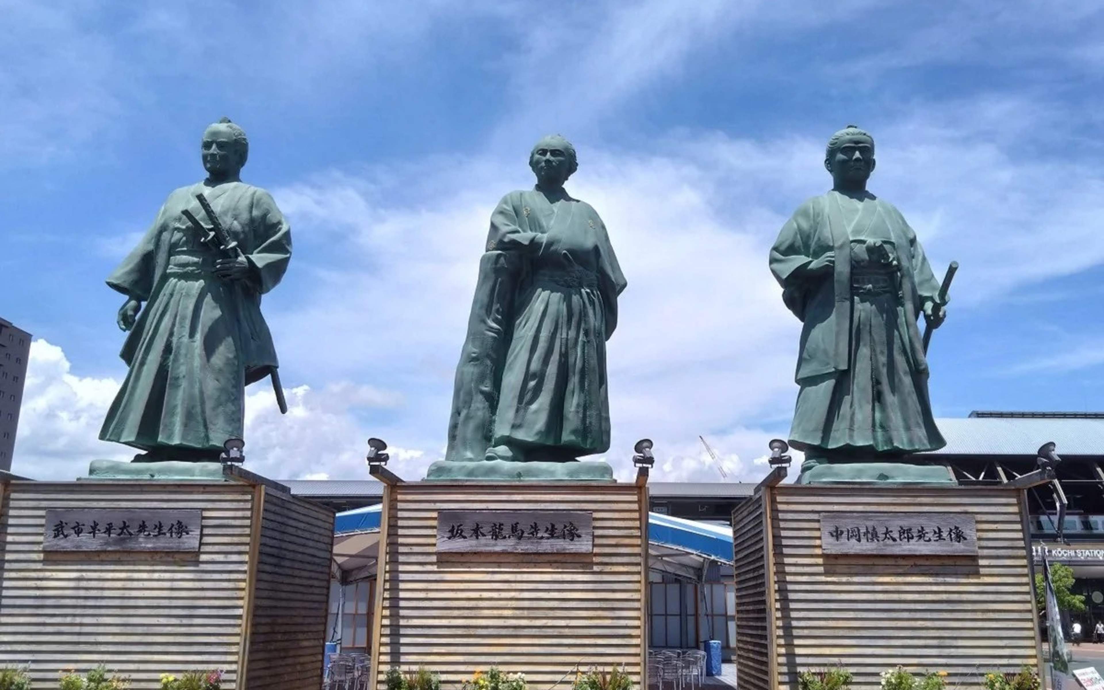 The Statues of the Three Tosa Samurai in front of Kochi Station