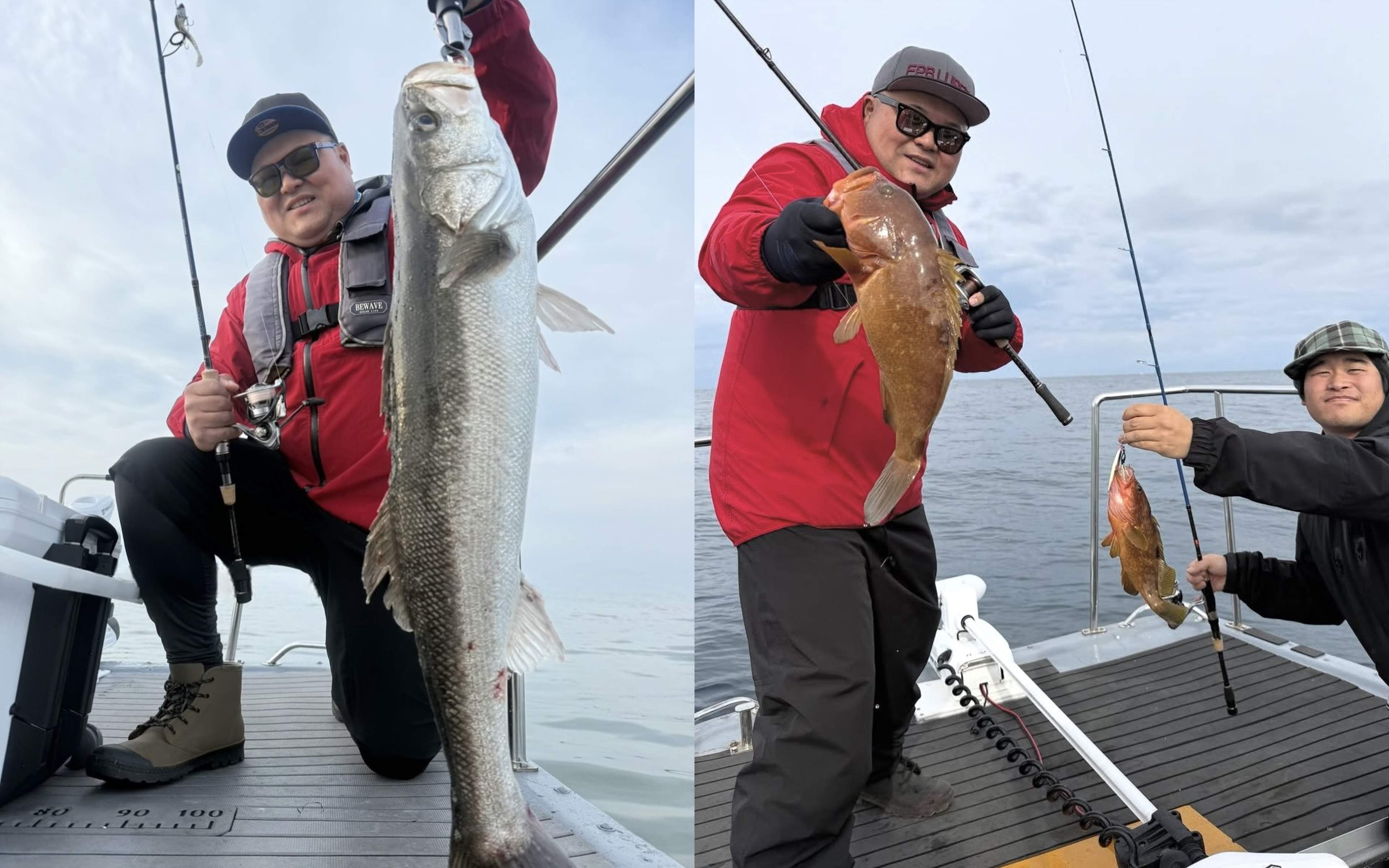 An angler holding up a catch aboard SeaCrawler